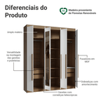Guarda-Roupa Casal 6 Portas Batentes com Espelho Rustic/Branco/Rustic Venus Madesa