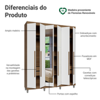 Guarda-Roupa Casal com Pés 6 Portas Batentes com Espelho Rustic/Branco/Rustic Venus Madesa