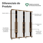 Guarda-Roupa Casal com Pés 6 Portas Batentes Rustic/Branco/Rustic Venus Madesa
