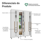 Guarda-Roupa Casal com Pés 6 Portas Batentes com Espelho Branco/Branco/Rustic Venus Madesa