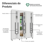 Guarda-Roupa Casal com Pés 6 Portas Batentes com Espelho Branco/Branco/Preto Venus Madesa