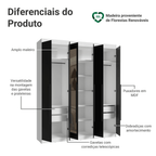 Guarda-Roupa Casal 6 Portas Batentes com Espelho Branco/Preto/Preto Venus Madesa