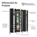 Guarda-Roupa Casal com Pés 6 Portas Batentes com Espelho Branco/Preto/Preto Venus Madesa