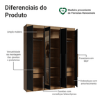 Guarda-Roupa Casal 6 Portas Batentes com Espelho Rustic/Preto/Preto Venus Madesa