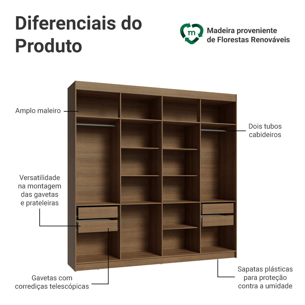 Guarda-Roupa Closet 4 Gavetas 216 cm Rustic Venus Madesa
