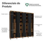 Guarda-Roupa Casal com Pés 8 Portas Batentes Rustic/Preto/Rustic Venus Madesa