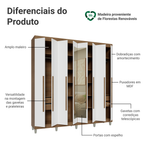 Guarda-Roupa Casal com Pés 8 Portas Batentes com Espelho Rustic/Branco/Rustic Venus Madesa