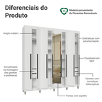 Guarda-Roupa Casal com Pés 8 Portas Batentes com Espelho Branco/Branco/Preto Venus Madesa