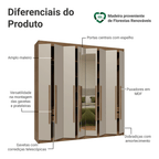 Guarda-Roupa Casal 8 Portas Batentes com Espelho Rustic/Crema/Rustic Venus Madesa