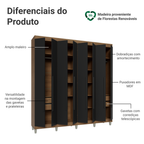 Guarda-Roupa Casal com Pés 8 Portas Batentes Rustic/Preto/Preto Venus Madesa