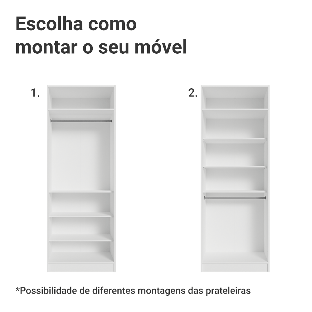 Guarda-Roupa Modulado 2 Portas com Espelho 4 Prateleiras 1 Cabideiro Branco Neo Madesa