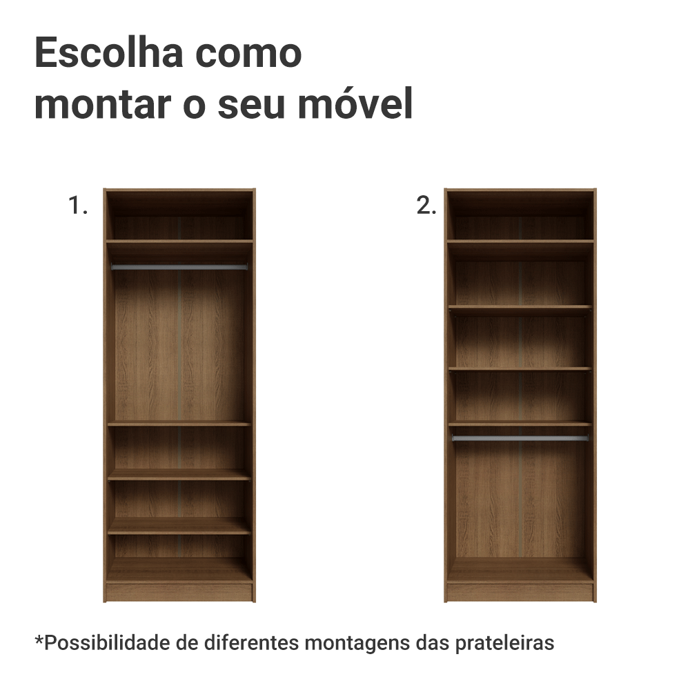 Guarda-Roupa Modulado 2 Portas com Espelho 4 Prateleiras 1 Cabideiro Rustic/Crema Neo Madesa