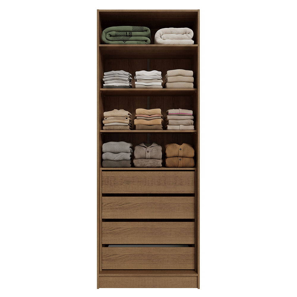 Guarda-Roupa Modulado 2 Portas com Espelho 4 Gavetas 4 Prateleiras Rustic/Crema Neo Madesa