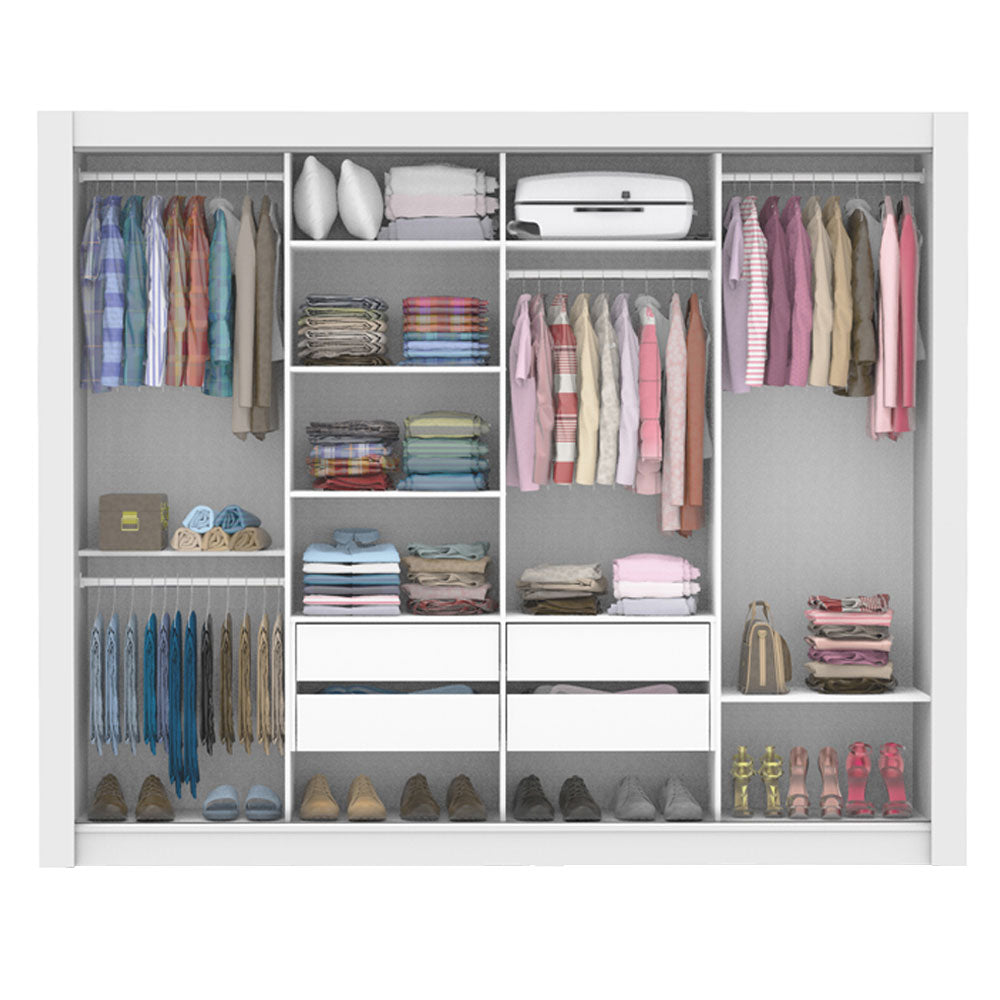 Guarda-Roupa Casal Madesa Alabama 4 Portas de Correr com Espelhos Branco