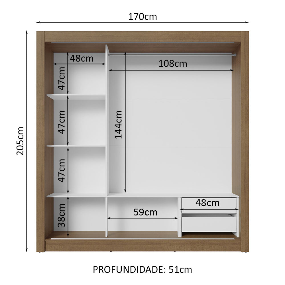 Guarda-Roupa Casal 3 Portas de Correr com Espelhos 2 Gavetas Rustic Sublime Madesa