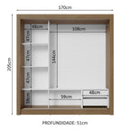 Guarda-Roupa Casal 3 Portas de Correr com Espelho 2 Gavetas Rustic/Branco Sublime Madesa