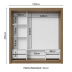 Guarda-Roupa Casal 3 Portas de Correr com Espelhos 4 Gavetas Rustic/Branco Sublime Plus Madesa