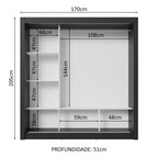 Guarda-Roupa Casal 3 Portas de Correr Preto/Branco Nobre Madesa