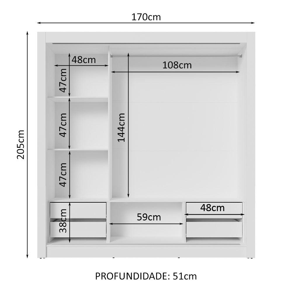 Guarda-Roupa Casal 3 Portas de Correr com Espelhos 4 Gavetas Branco/Cinza Sublime Plus Madesa