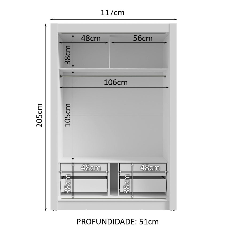 Guarda-Roupa Solteiro 2 Portas de Correr 4 Gavetas Branco Vivare Plus Madesa