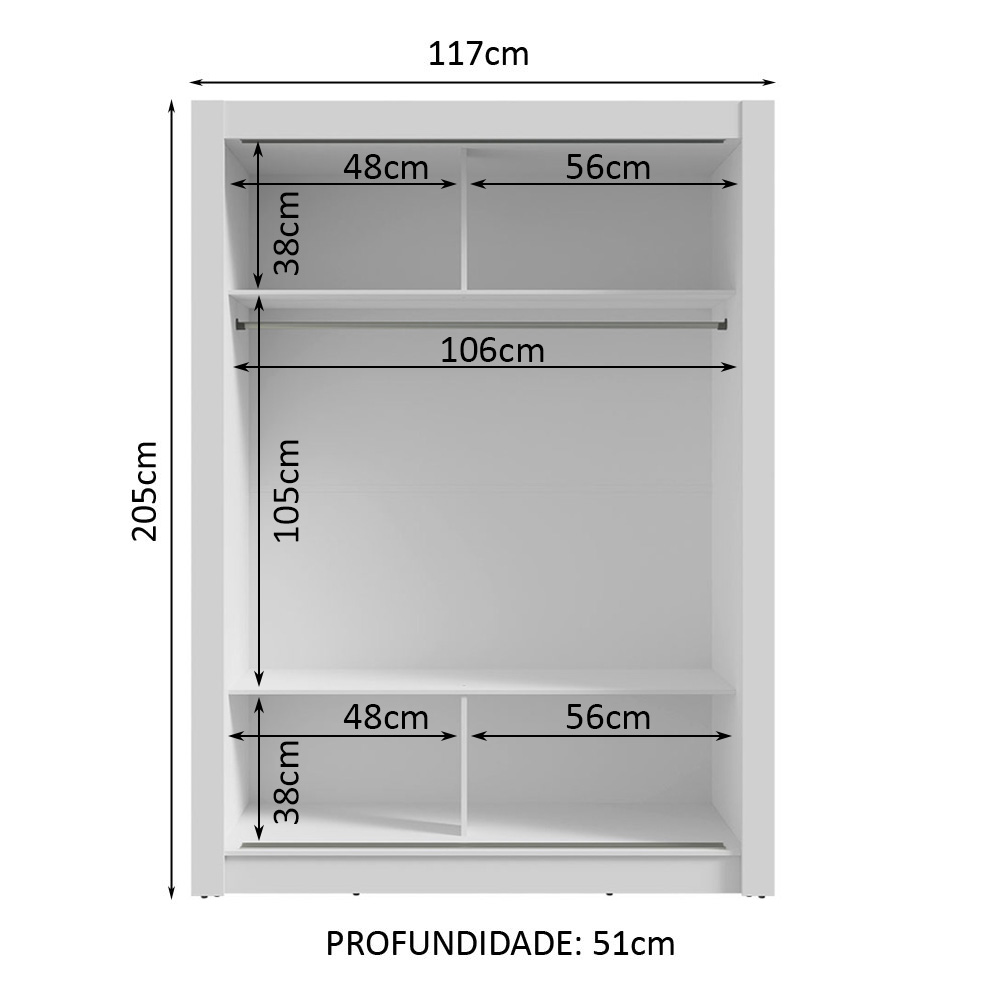Guarda-Roupa Solteiro 2 Portas de Correr com Espelho Branco/Preto Milano Madesa