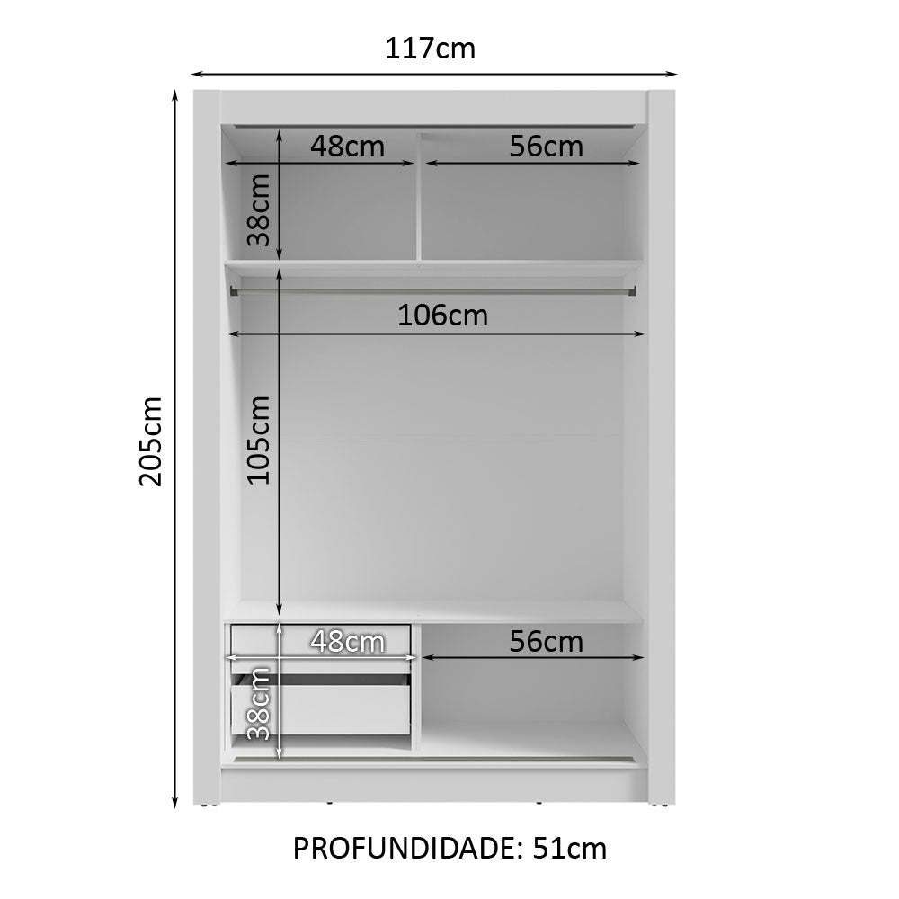 Guarda-Roupa Solteiro 2 Portas de Correr com Espelho 2 Gavetas Branco/Preto Vivare Madesa