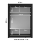 Guarda-Roupa Solteiro 2 Portas de Correr Preto/Branco Milano Madesa