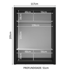 Guarda-Roupa Solteiro 2 Portas de Correr com Espelho Preto Milano Madesa