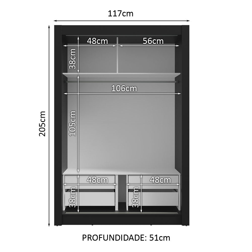 Guarda-Roupa Solteiro 2 Portas de Correr 4 Gavetas Preto Vivare Plus Madesa