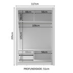Guarda-Roupa Solteiro 2 Portas de Correr com Espelho 2 Gavetas Branco/Cinza Vivare Madesa