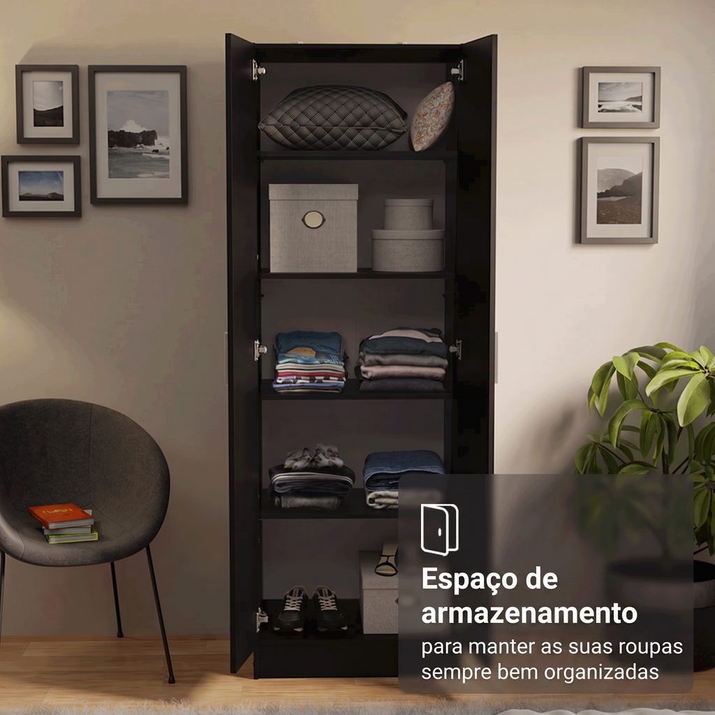 Armário Organizador com Sapateira Madesa 1650 com 2 Portas 4 Prateleiras Preto PO
