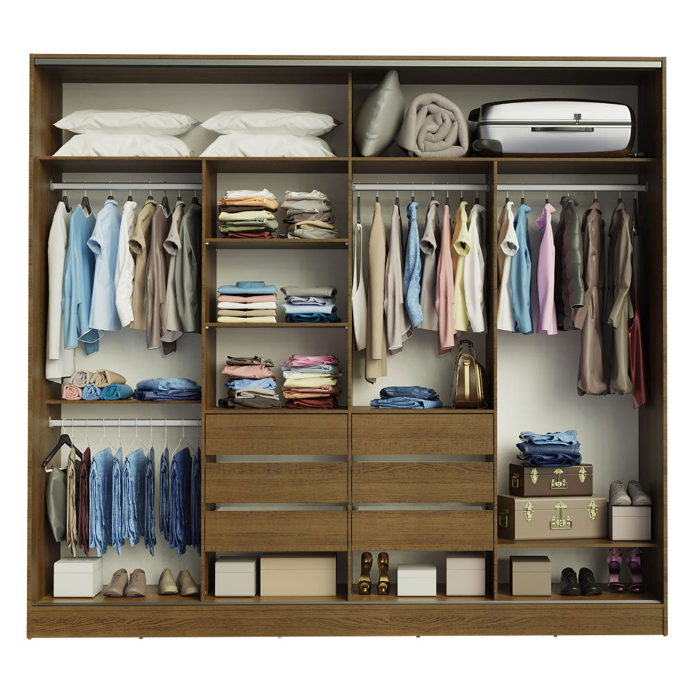 Guarda-Roupa Casal Madesa Apolo 4 Portas de Correr com Espelho Rustic