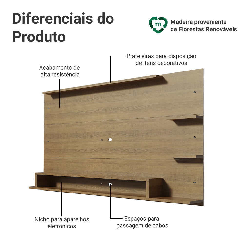 Painel para TV até 60 Polegadas Madesa Alfa Rustic