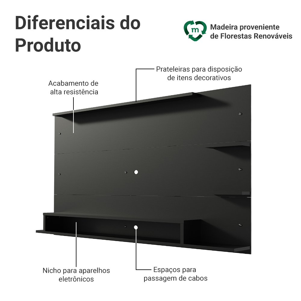 Painel para TV até 60 Polegadas Madesa Alfa Preto