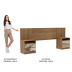 Cabeceira Extensível Madesa com 2 Mesas de Cabeceira com Espelho Rustic