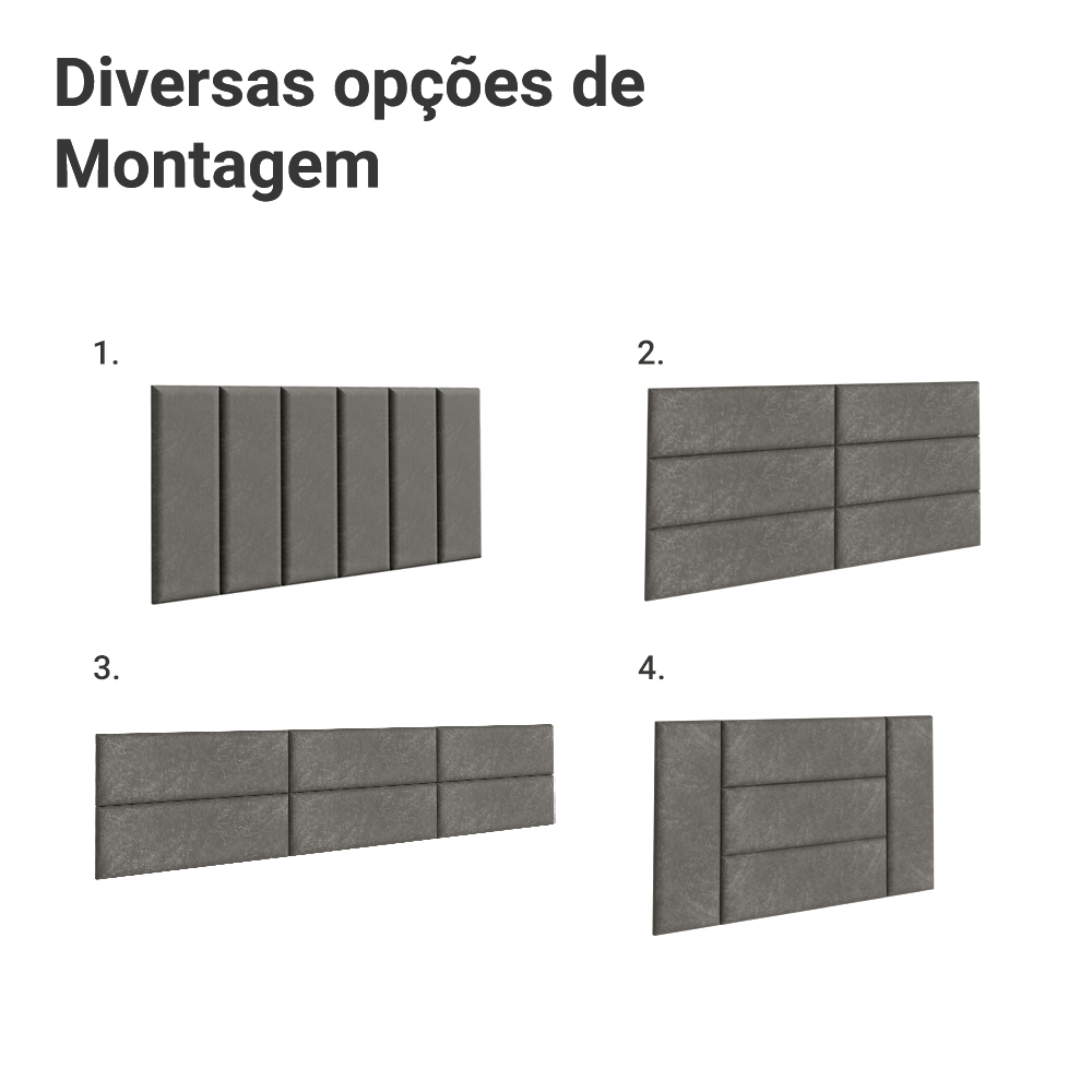 Cabeceira Estofada Modular Kit 6 Peças para Camas de Solteiro Silver Madesa