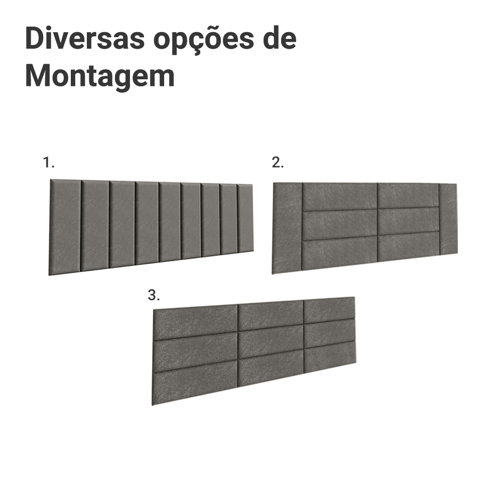 Cabeceira Estofada Modular Kit 9 Peças para Camas até Casal/Queen Silver Madesa