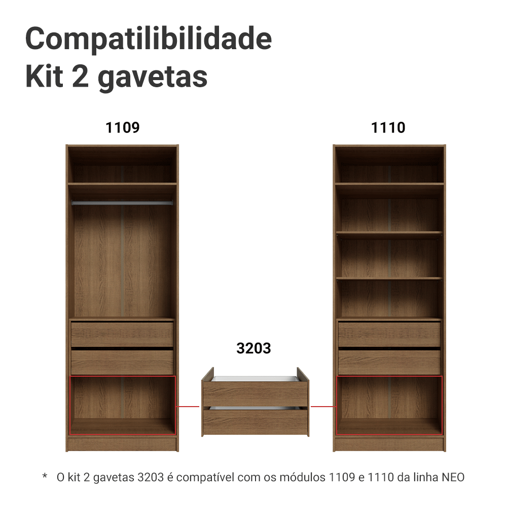Kit 2 Gavetas para Guarda-Roupa Modulado Rustic Neo Madesa