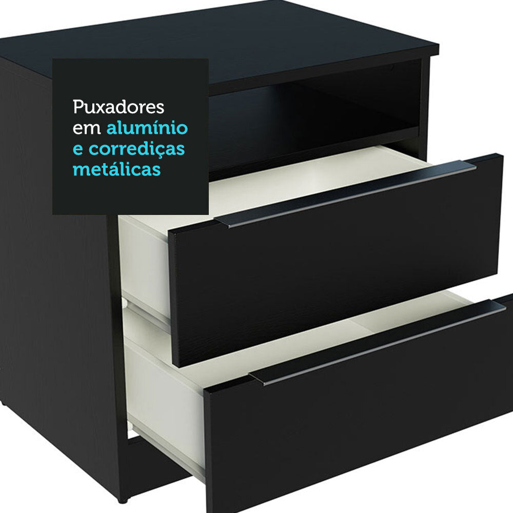 Mesa de Cabeceira Madesa 3227 com 2 Gavetas Preto