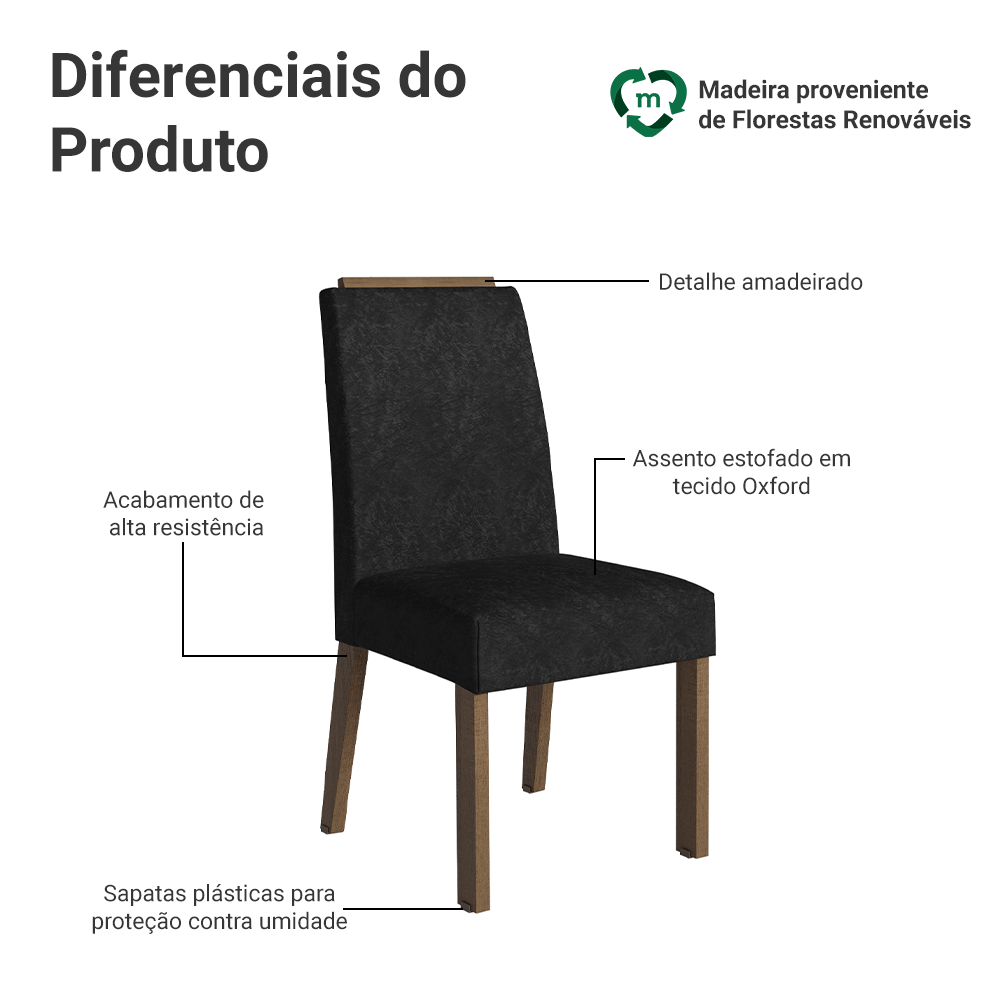 Kit 2 Cadeiras de Jantar 4255 com Espaldar Rustic/Oxford Madesa