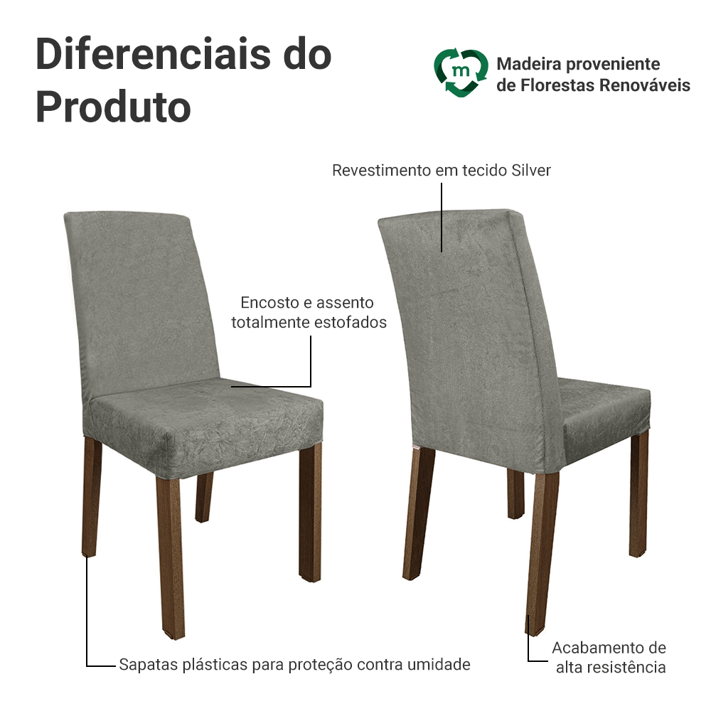 Kit 2 Cadeiras de Jantar 4255 Rustic/Silver Madesa