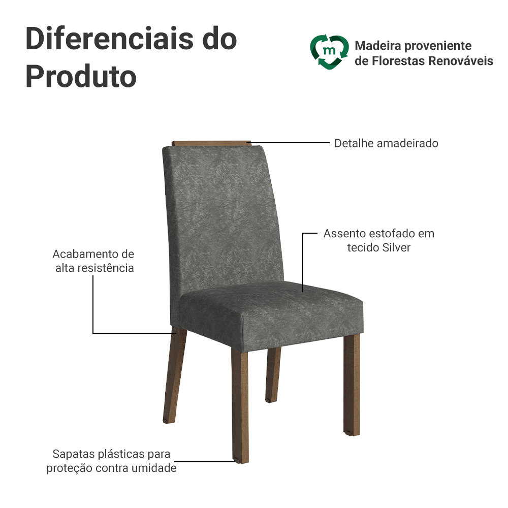 Kit 2 Cadeiras de Jantar 4255 com Espaldar Rustic/Silver Madesa