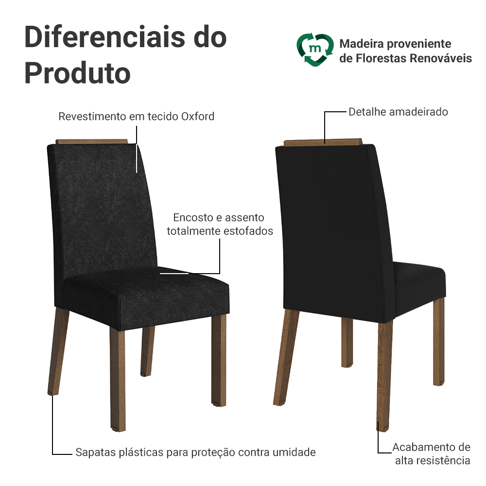 Kit 4 Cadeiras de Jantar 4255 com Espaldar Rustic/Oxford Madesa