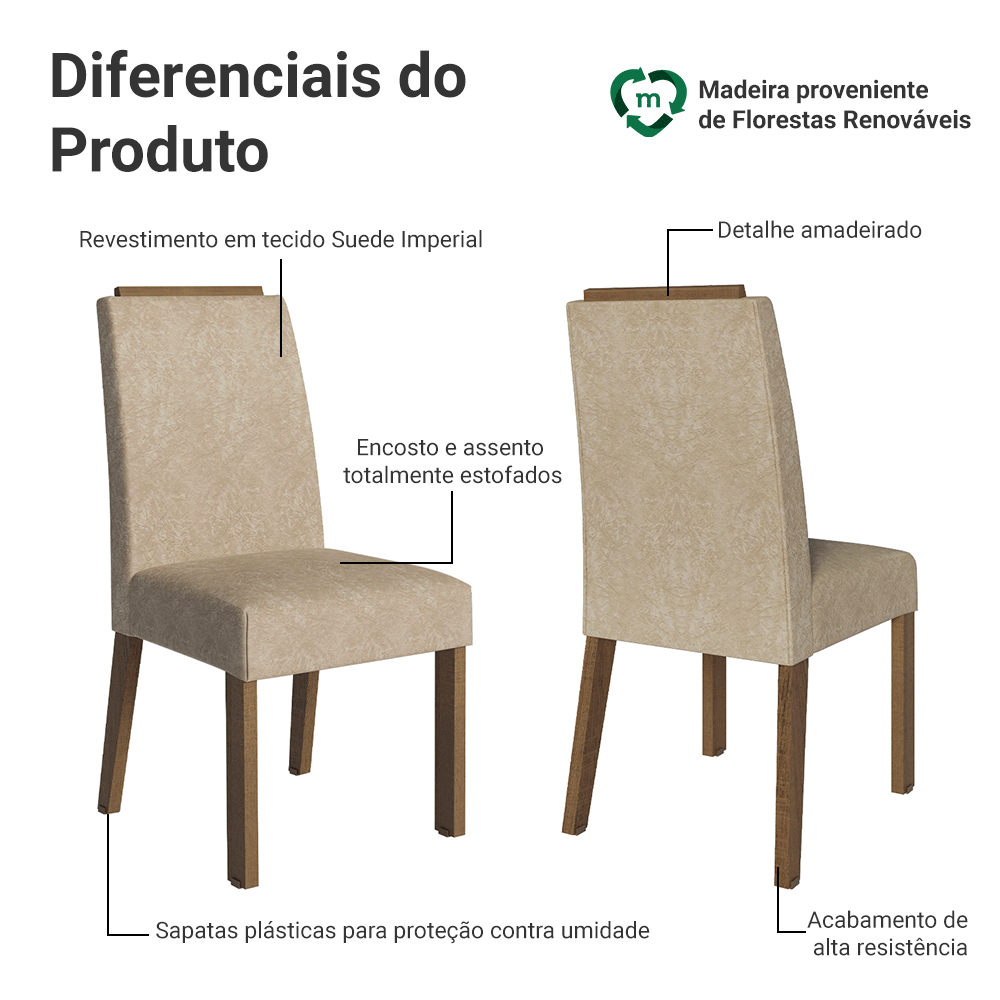 Kit 4 Cadeiras de Jantar 4255 com Espaldar Rustic/Imperial Madesa