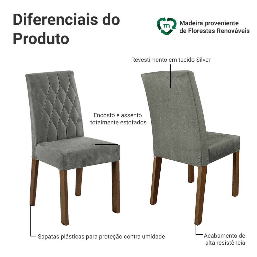 Kit 2 Cadeiras de Jantar 4256 Rustic/Silver Madesa