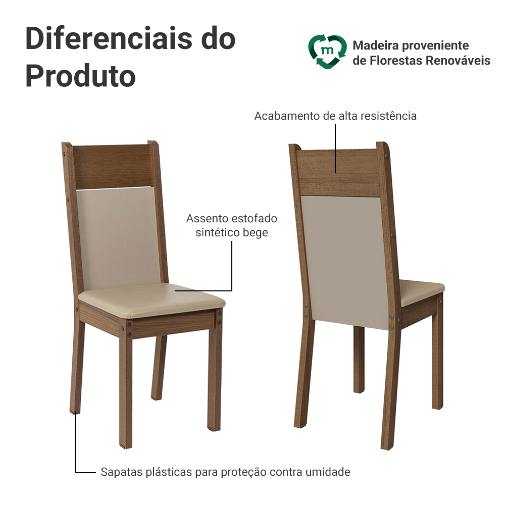 Kit 6 Cadeiras Rustic/Crema/Sintético Bege 4280 Madesa