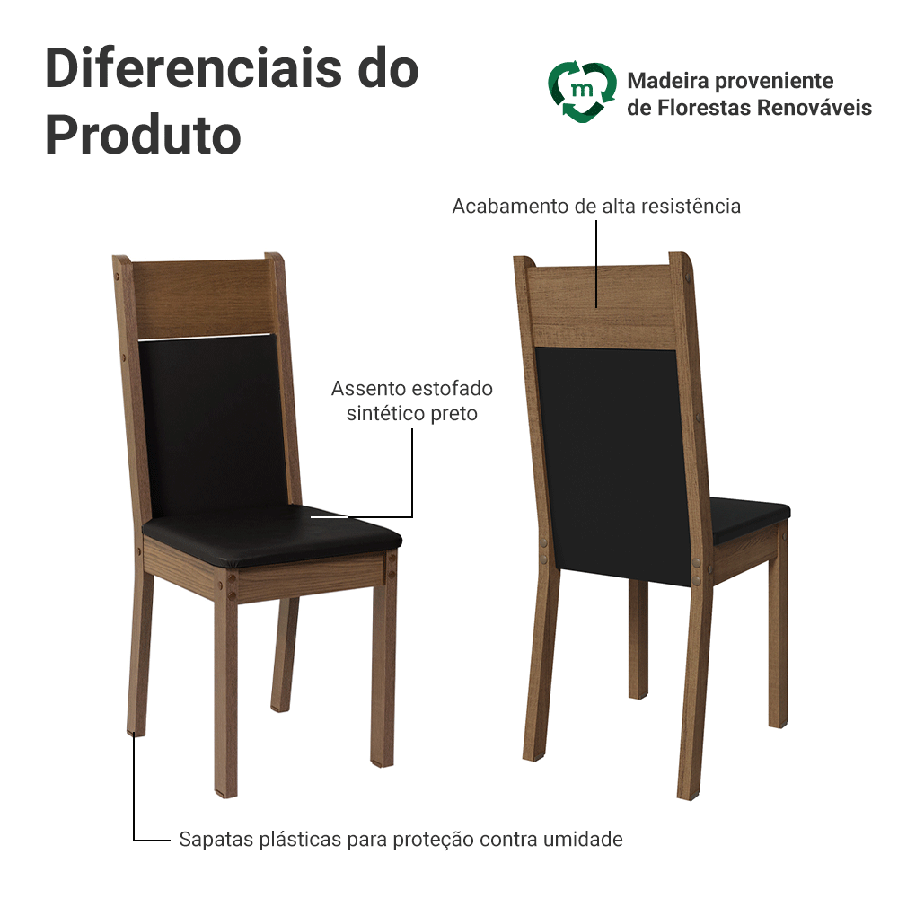 Kit 6 Cadeiras Rustic/Preto 4280 Madesa