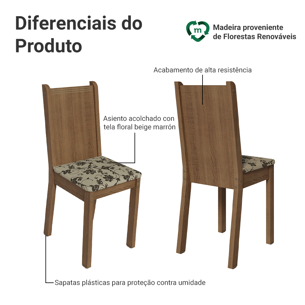 Kit 4 Cadeiras 4290 Madesa Rustic/Bege Marrom