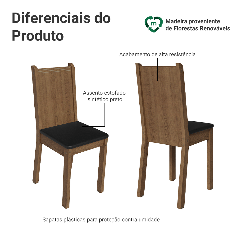 Kit 6 Cadeiras 4290 Madesa Rustic/Sintético Preto