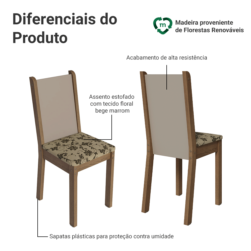 Kit 4 Cadeiras 4291 Madesa Rustic/Crema/Bege Marrom